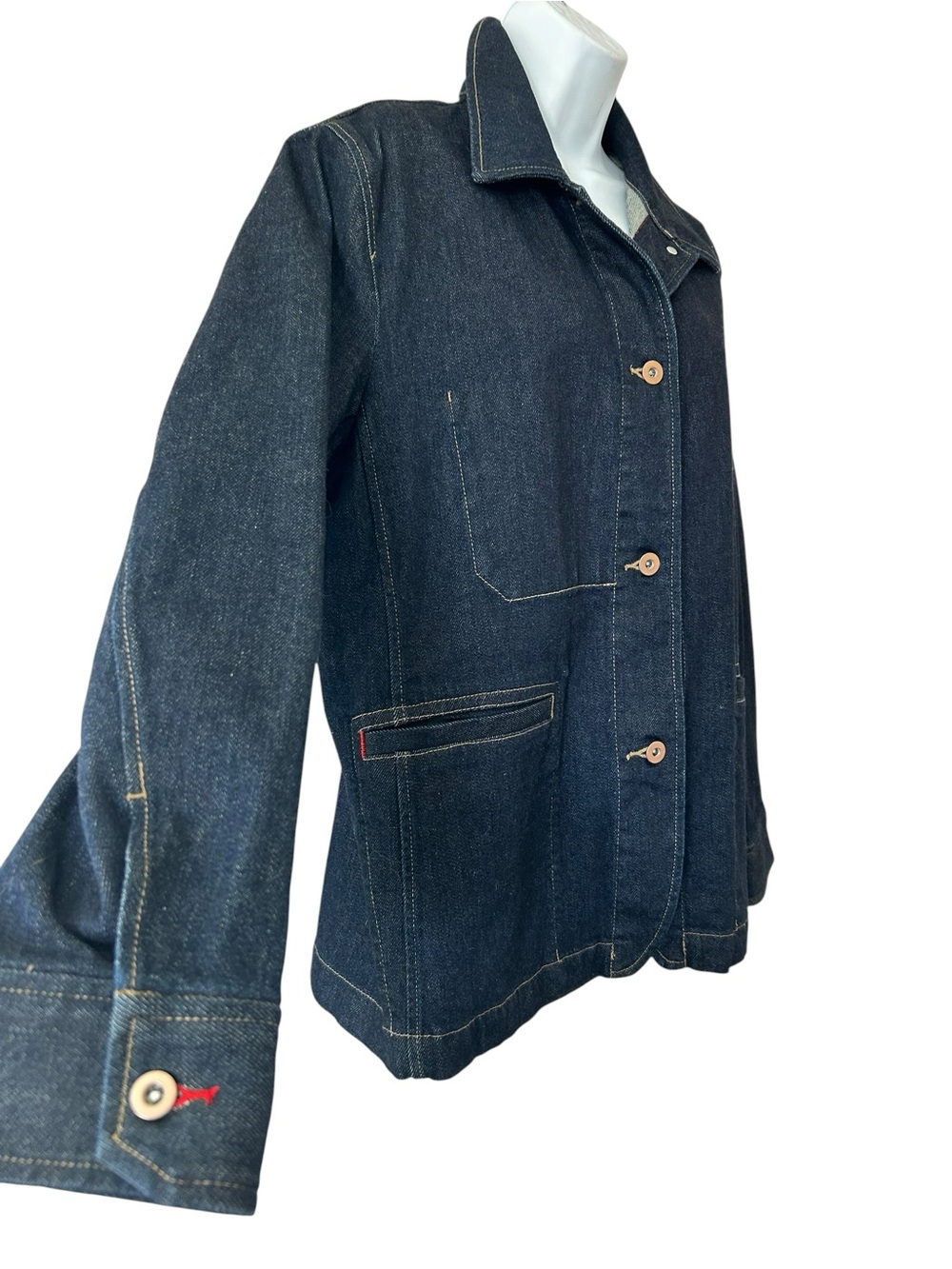 UNIQLO Ines de la Fressange Denim Chore Jacket Coverall Women Size L Dark Wash - Picture 5 of 12